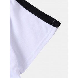 Mens Smile Face Print Side Stripe Street Short Sleeve T-Shirts