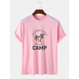 Mens Palm Tree Letter Print Cotton Short Sleeve T-Shirts