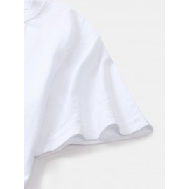 Mens Cartoon Dinosaur Letter Print O-Neck 100% Cotton Short Sleeve T-Shirts