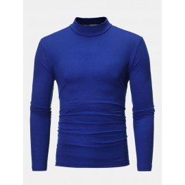 Mens Plain Pure Color Half Collar Cotton Basics Long Sleeve Bottoming T-Shirts