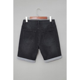 Black Distressed Low-rise Men's Denim Shorts
