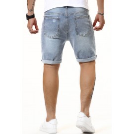 Sky Blue Sunflower Faith Print Ripped Bermuda Denim Shorts