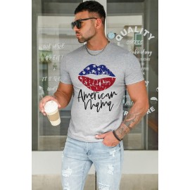 Gray America Mama Flag Lip Print Men's Graphic T-shirt