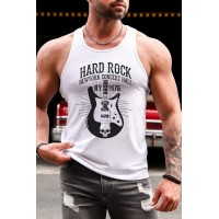 White Hard Rock Guitar Print Slim-fit Men's Tank Top