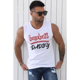 White Baseball Daddy Graphic Print Crew Neck Men's Tank Top