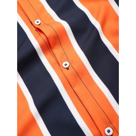 Mens Holiday Wide Striped Button Up Short Sleeve Shirts