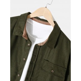 Mens Flannel Solid Button Up Pocket Basics Long Sleeve Shirts