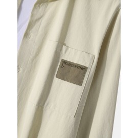 Mens Patchwork Letter Embroidered 100% Cotton Casual Long Sleeve Shirts